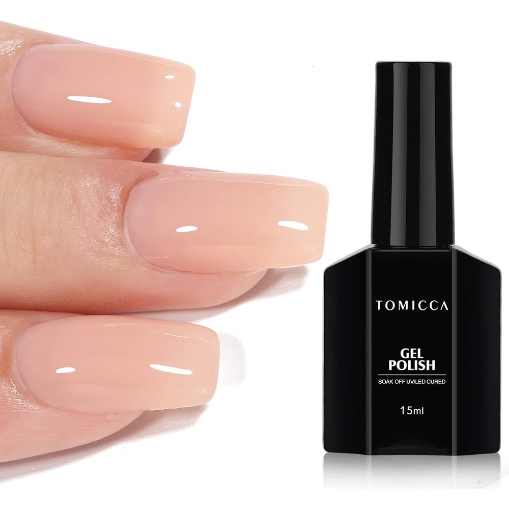 Tomicca nude gel nail polish front view of 15ml bottle