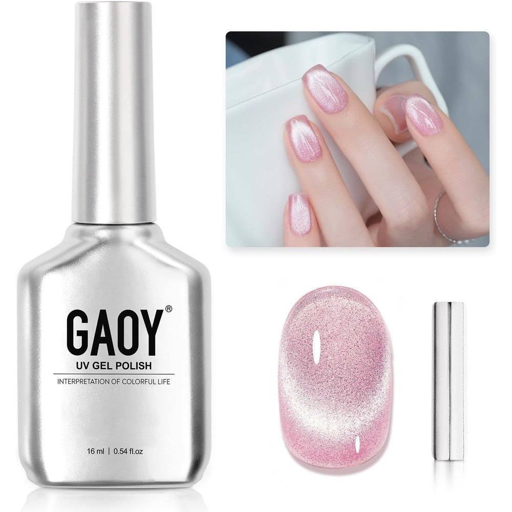 Gaoy Cat Eye Gel Nail Polish Dazzling Pink front view bottle