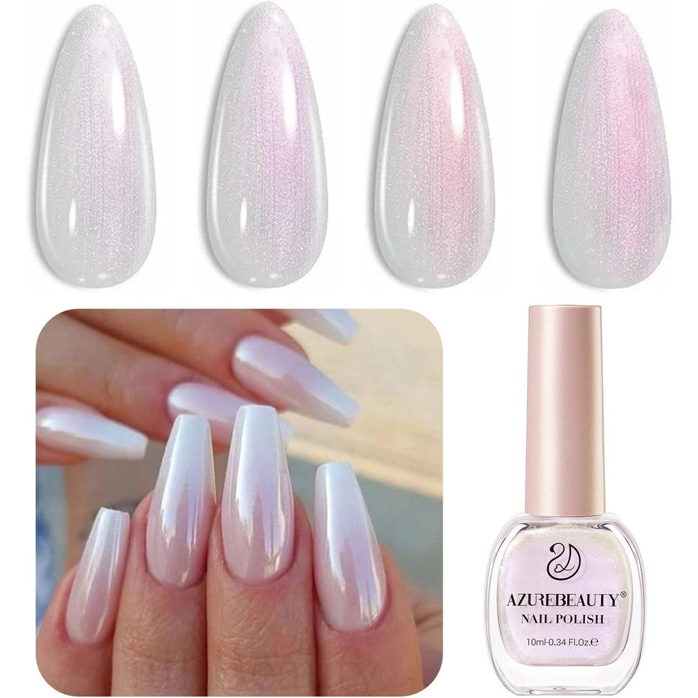 Azurebeauty Chrome Quick Dry Nail Polish Pearl White front view