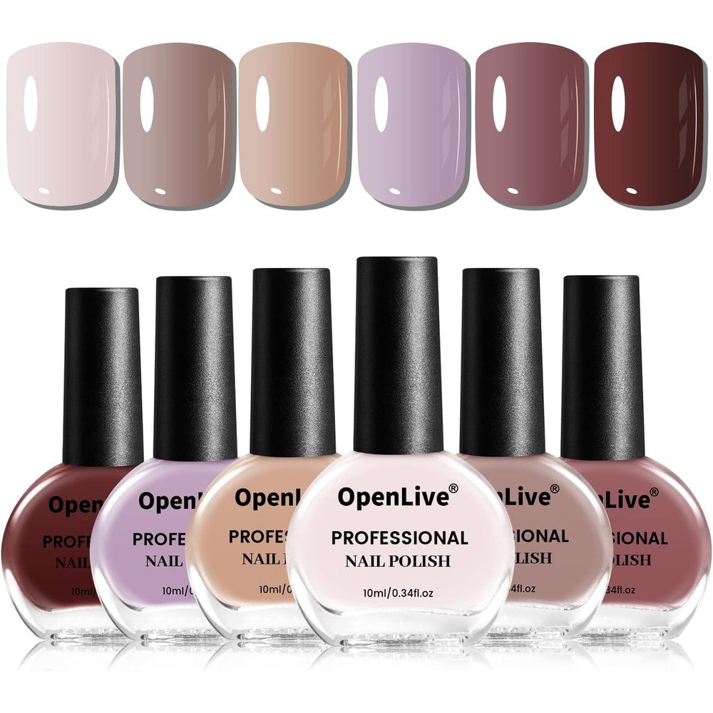 OpenLive Nude Pink Nail Polish Set front view with 6 bottles