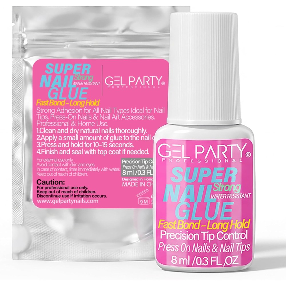 Gel Party Super Strong Brush On Nail Glue 8ml bottle front view