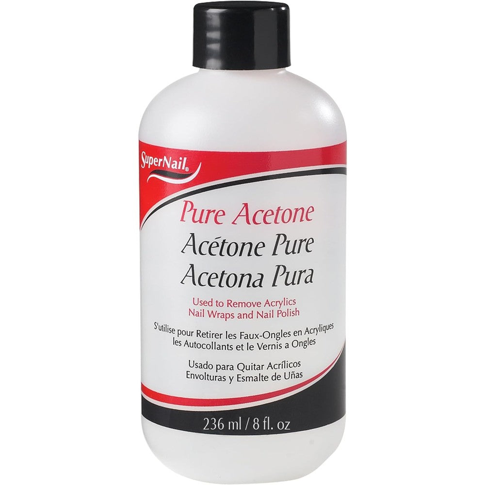 Super Nail Pure Acetone Professional Nail Polish Remover eight ounce front view showing salon packaging