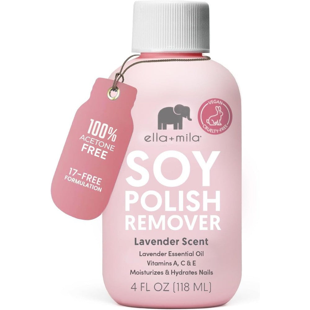 Ella+Mila soy nail polish remover front view bottle