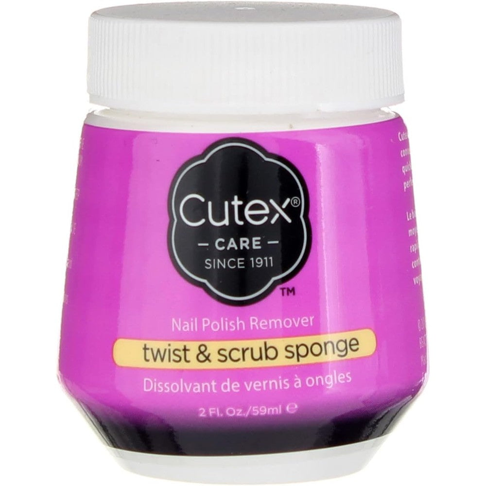 Cutex Nail Polish Remover Twist And Scrub Sponge front view showing two pack packaging.