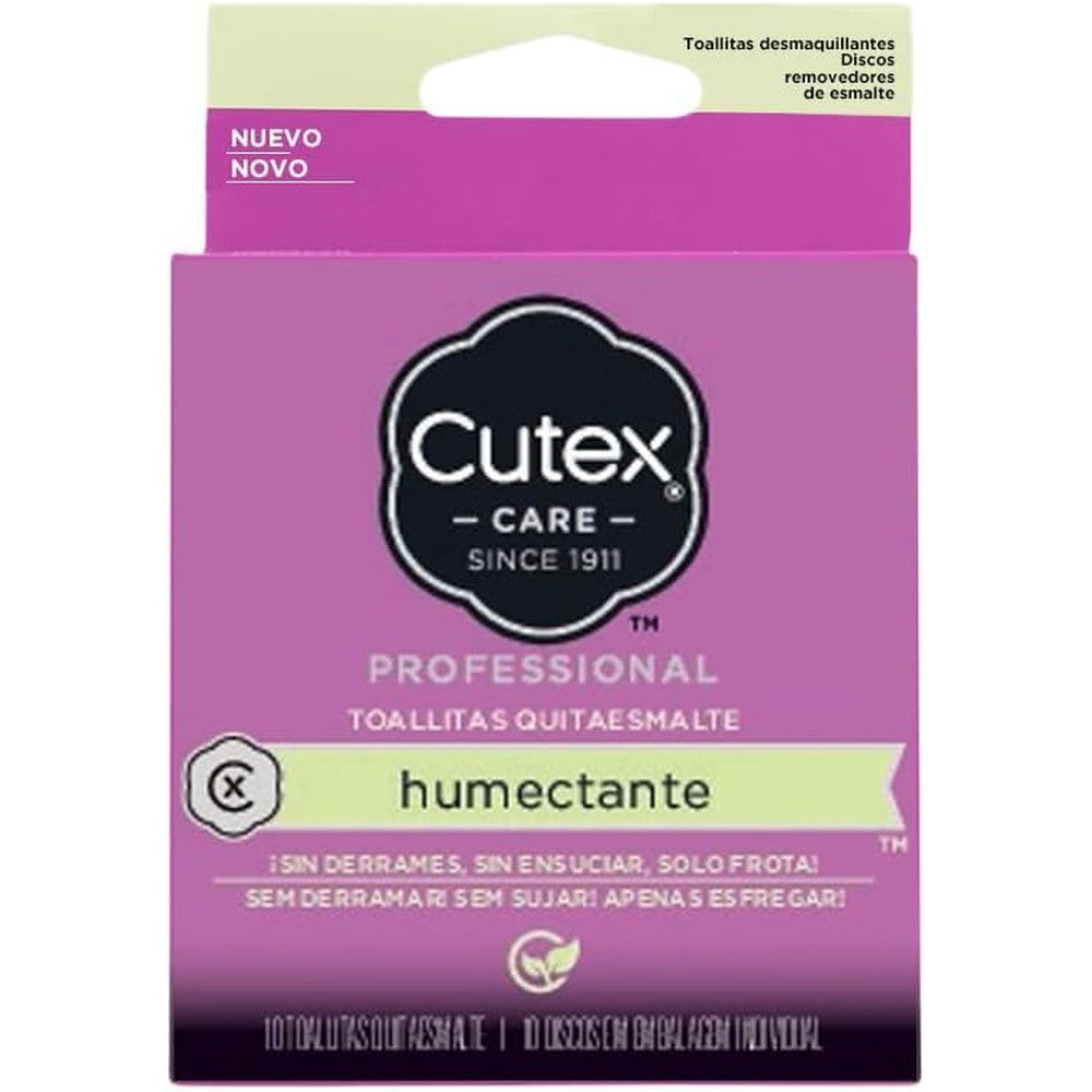 Cutex Care Swipe and Go Nail Polish Remover Pads 10 Count box front view displaying the official branding and packaging details.