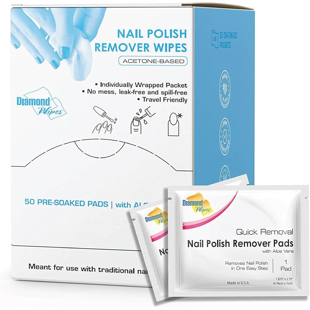 Diamond Wipes nail polish remover wipes box front view premium packaging