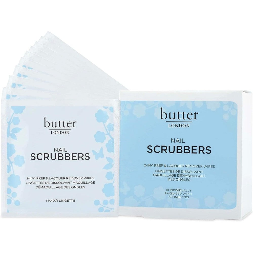 Butter London Nail Polish Remover Pads front view packaging with ten count luxury nail wipes.