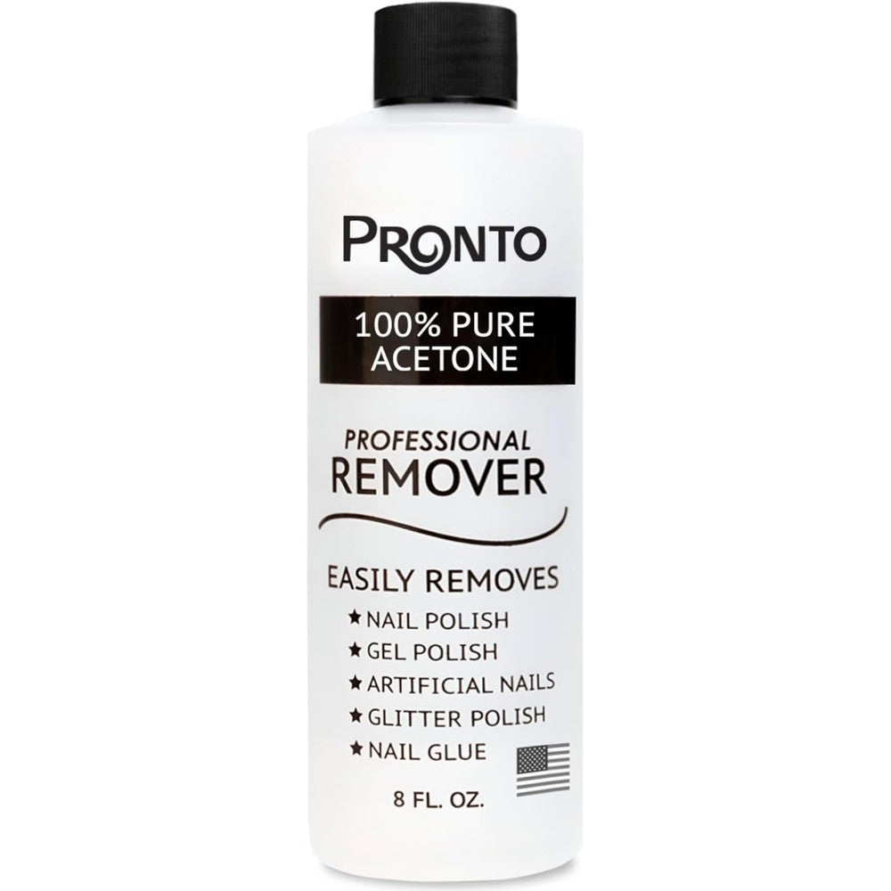 Pronto 100 Percent Pure Acetone Gel Nail Polish Remover 8 Fluid Ounce bottle front view showing product labels