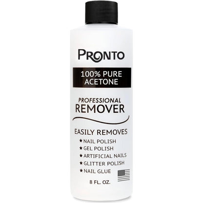 Pronto 100 Percent Pure Acetone Gel Nail Polish Remover 8 Fluid Ounce bottle front view showing product labels