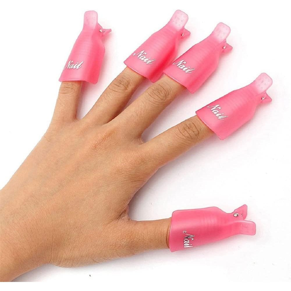 HiMo plastic acrylic nail art soak off cap clips pink front view packaging