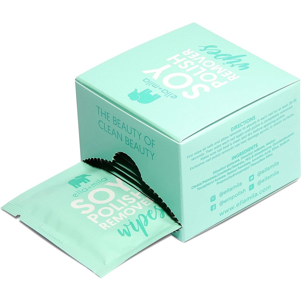 Ella Mila soy nail polish remover wipes twelve pack packaging front view
