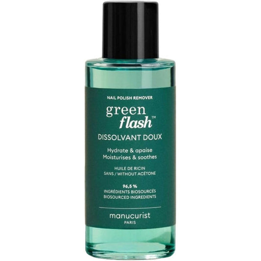 Manucurist Green Flash Gel Nail Polish Remover front view of the three point three eight fluid ounce bottle