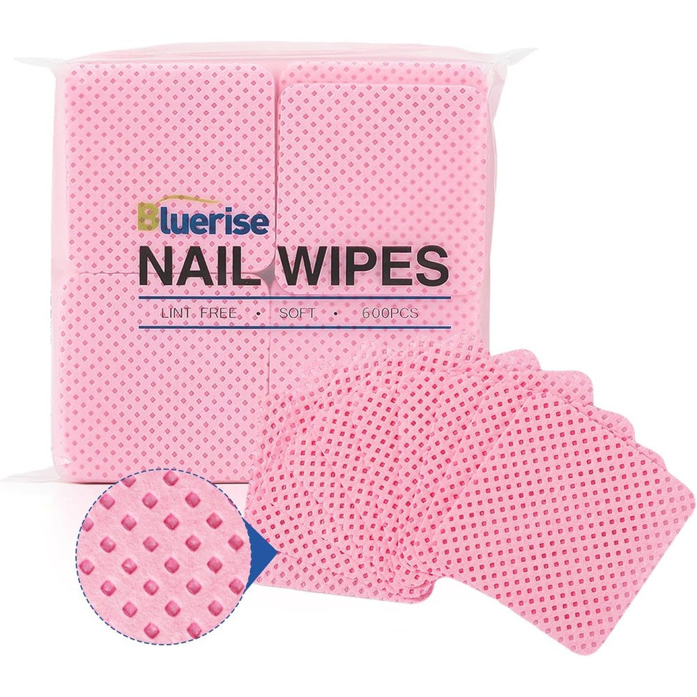 BLUERISE Lint Free Nail Wipes front packaging view showcasing pink cleaning pads