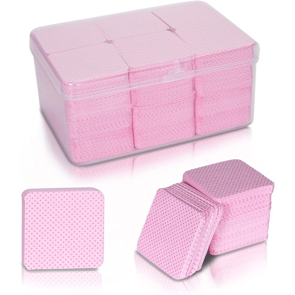Bcowos Pink Lint Free Nail Wipes front view showing transparent plastic storage case filled with pink and white pads.