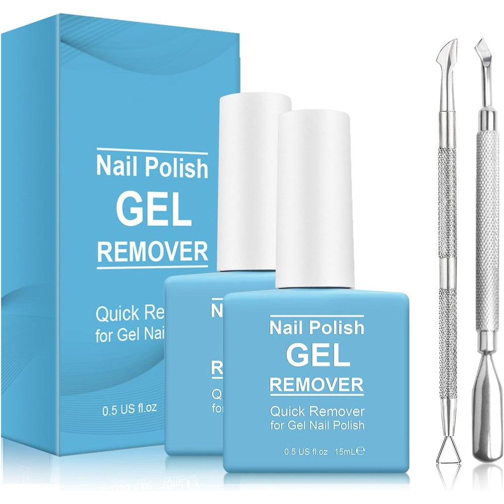 Tudiqe Magic Gel Nail Polish Remover two pack front view showing premium blue packaging and professional bottles