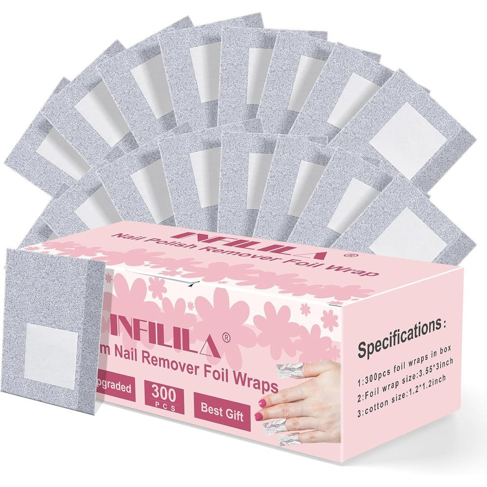 NXJ INFILILA Gel Nail Polish Remover Foil Wraps box front view showing packaging details.