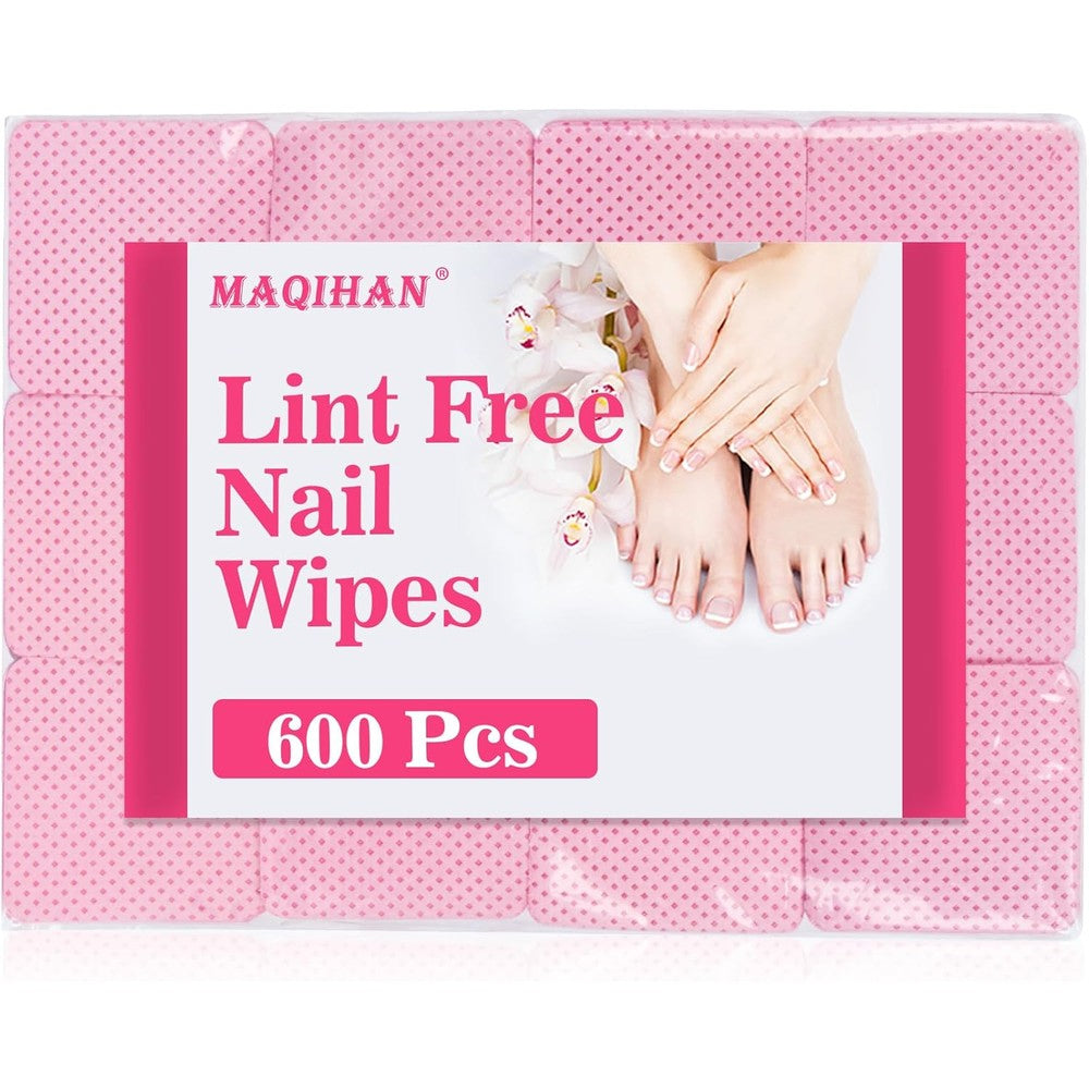 Maqihan 600 Lint Free Nail Wipes Pink front view for gel nails