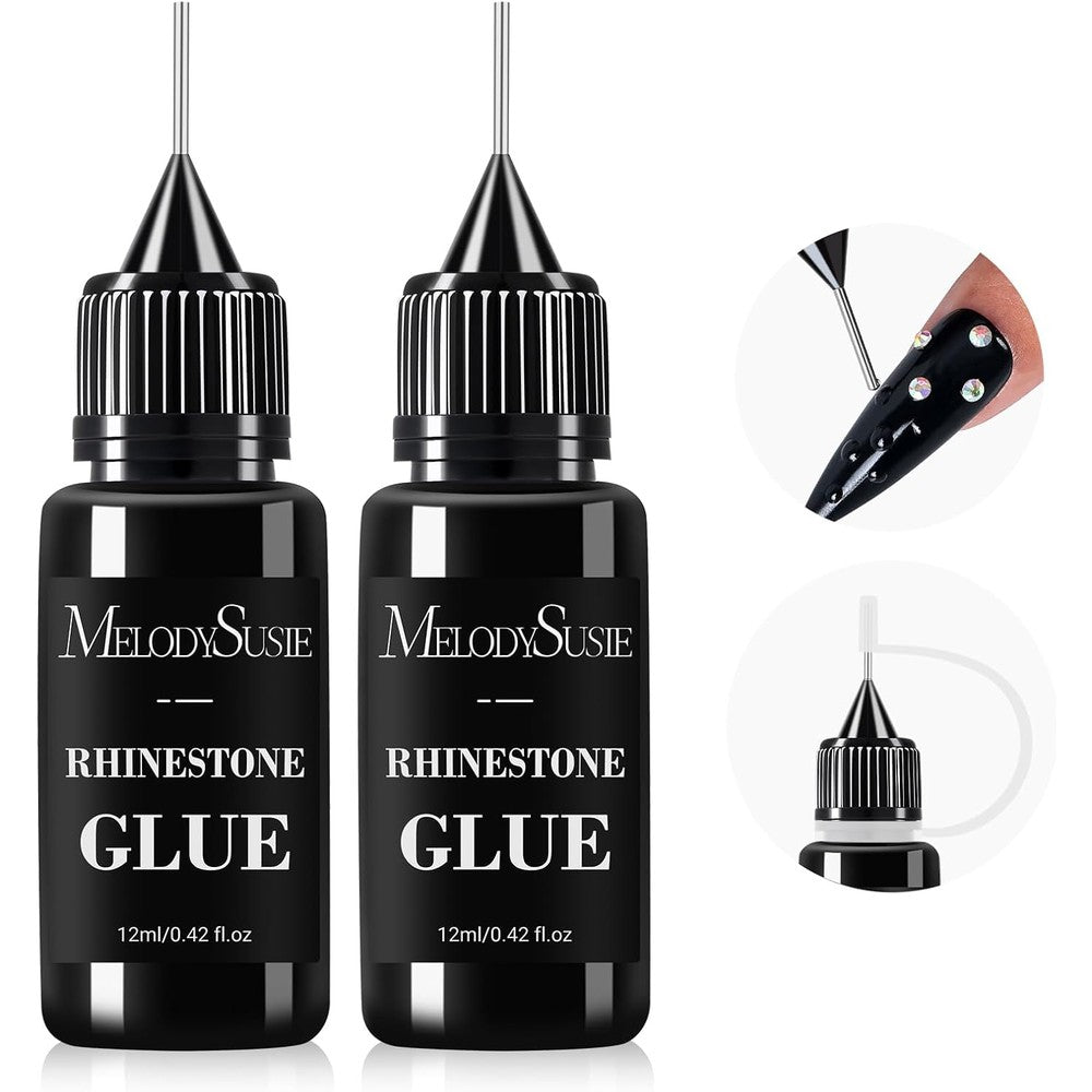 MelodySusie Nail Rhinestone Glue front view showing the two pack bottles of strong adhesive gel.