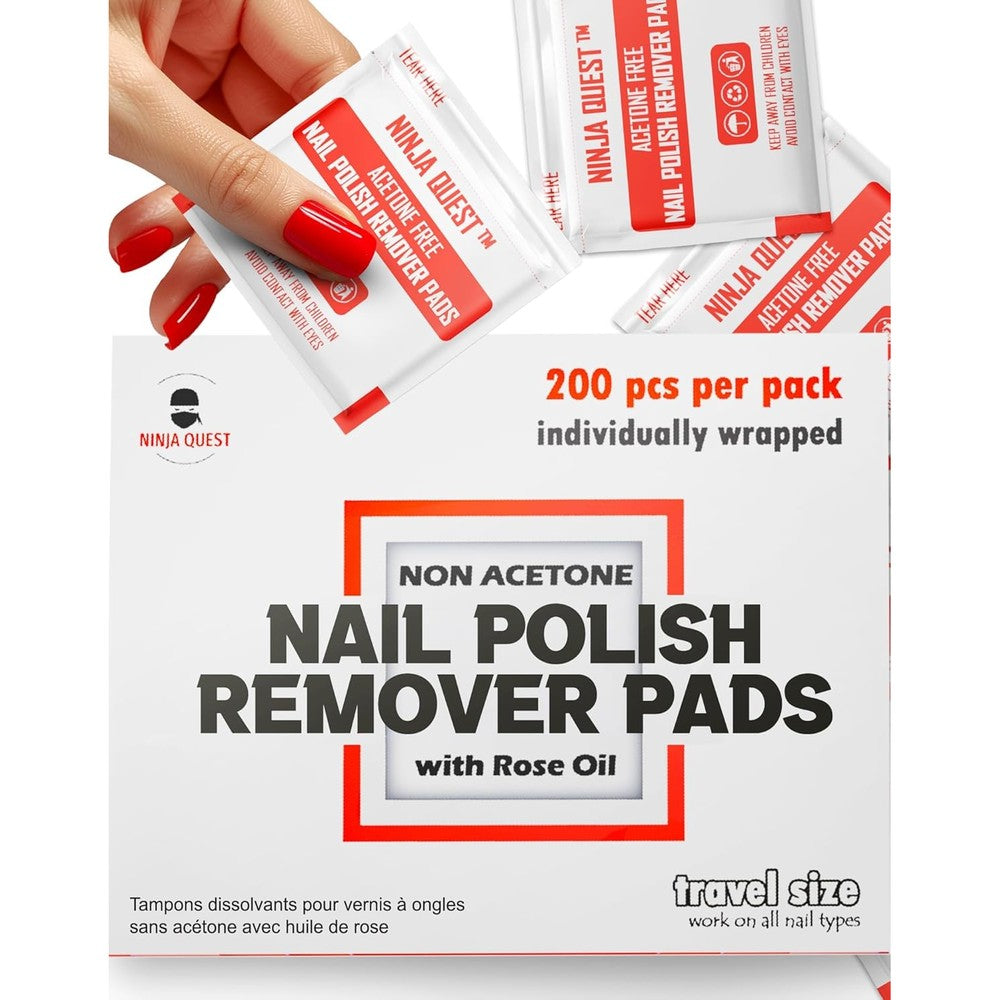 Ninja Quest non acetone nail polish remover pads front packaging view