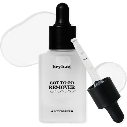 Heyhae Got To Go Remover front view of the premium gel nail strip remover bottle showing the clean dropper applicator design.