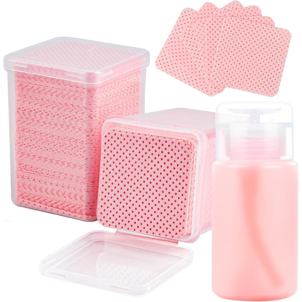 Corconess lint free nail wipes set with empty pump dispenser front view for professional manicures.