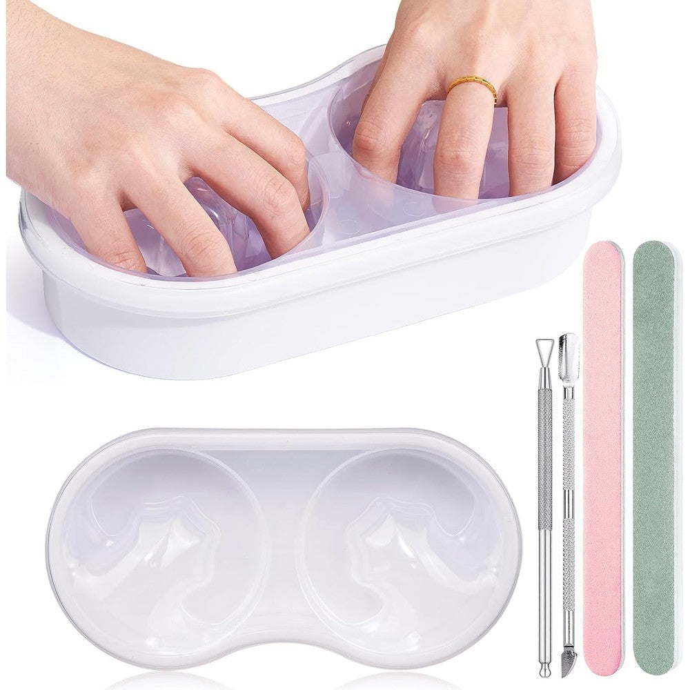 Wilfniee dual nail soaking bowl front view for acetone manicure removal.