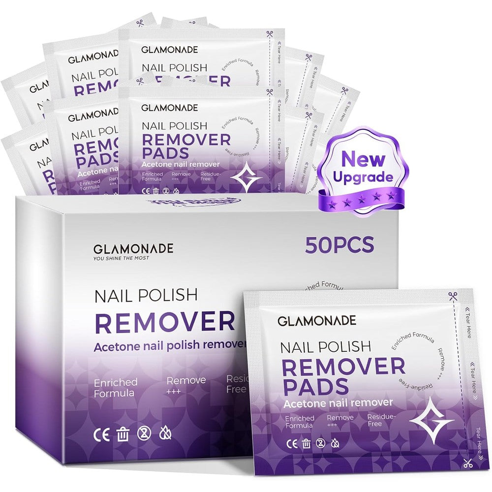 Glamonade acetone nail polish remover pads front view
