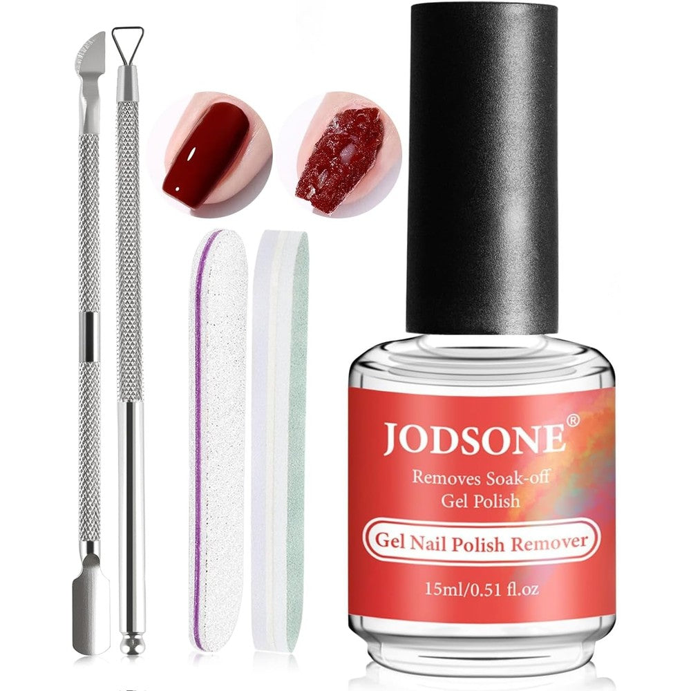 Jodsone gel nail remover 15ml bottle and tool set front view