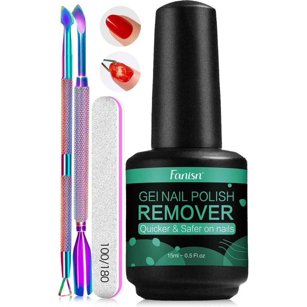 Fanisn gel nail polish remover bottle with tools front view