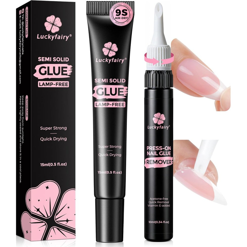 Luckyfairy 15 gram semi solid nail glue and remover kit front view
