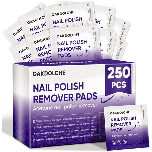 Oakdolche 250 pack acetone nail polish remover pads front view