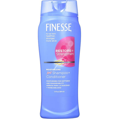 Finesse Restore and Strengthen Moisturizing 2 in 1 Shampoo and Conditioner 13 Ounce front view bottle