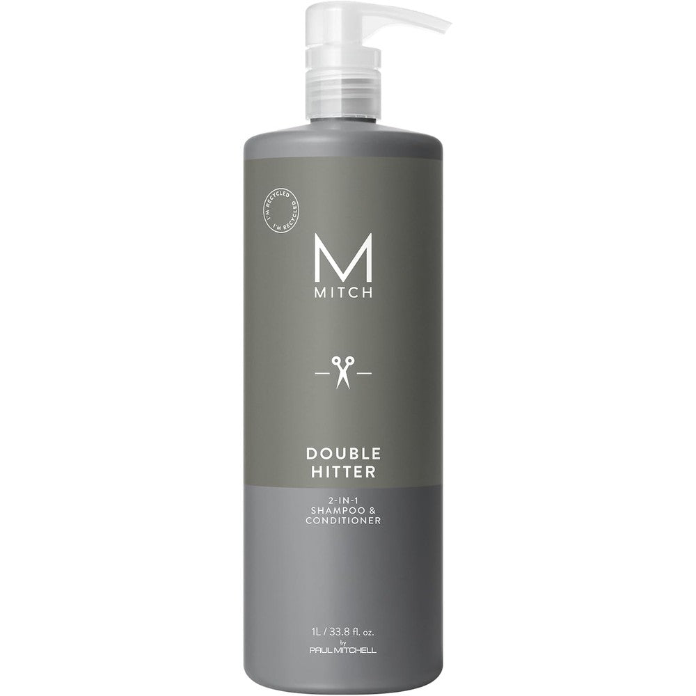 MITCH by Paul Mitchell Double Hitter 2-in-1 Shampoo and Conditioner front view for premium men's hair care