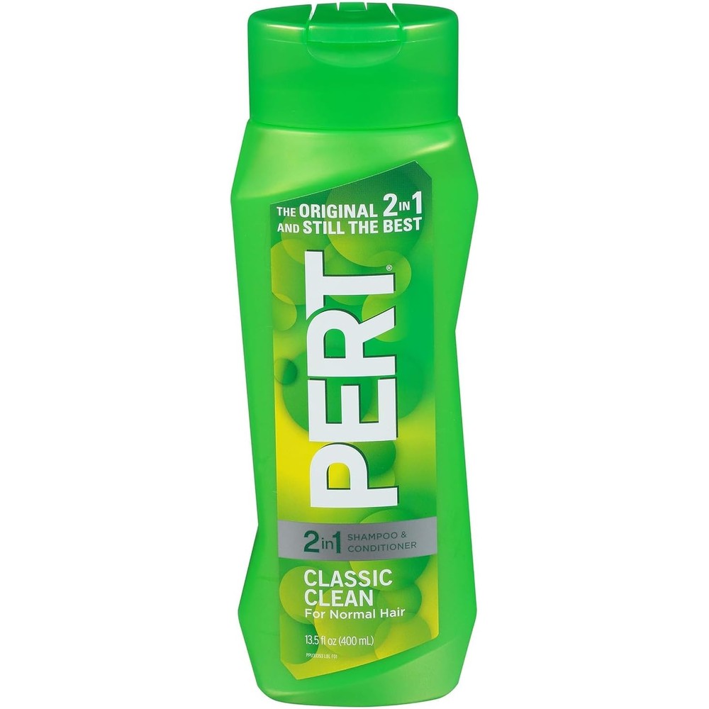 Pert Plus 2 In 1 Shampoo Plus Conditioner front view of bright green bottle