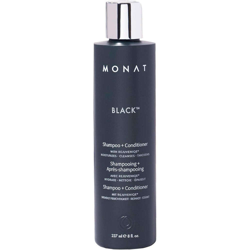 MONAT Black Two in One Shampoo and Conditioner front view bottle for premium men hair growth care
