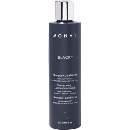 MONAT Black Two in One Shampoo and Conditioner front view bottle for premium men hair growth care
