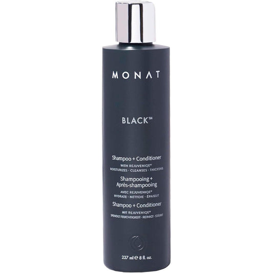 MONAT Black Two in One Shampoo and Conditioner front view bottle for premium men hair growth care
