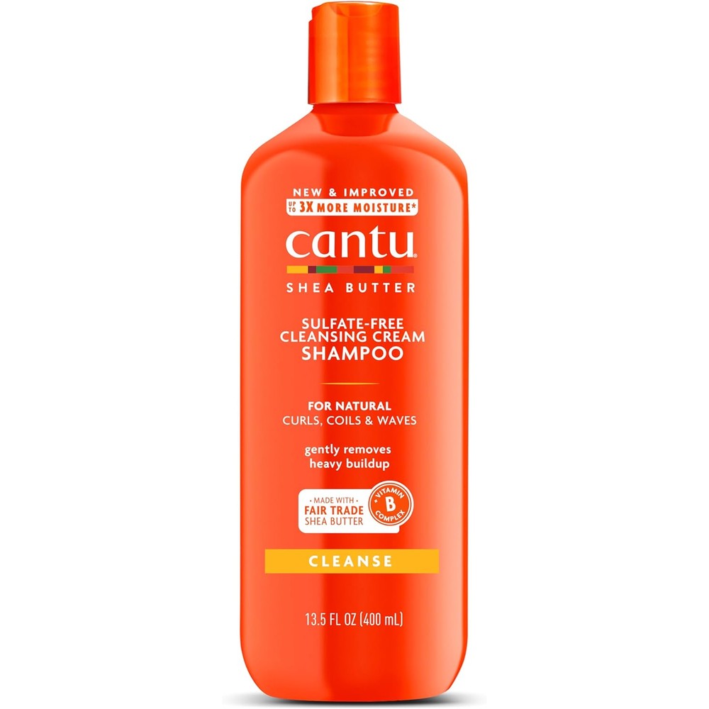 Cantu Sulfate Free Cleansing Cream Shampoo 13.5 Fluid Ounce front view bottle for natural curly hair