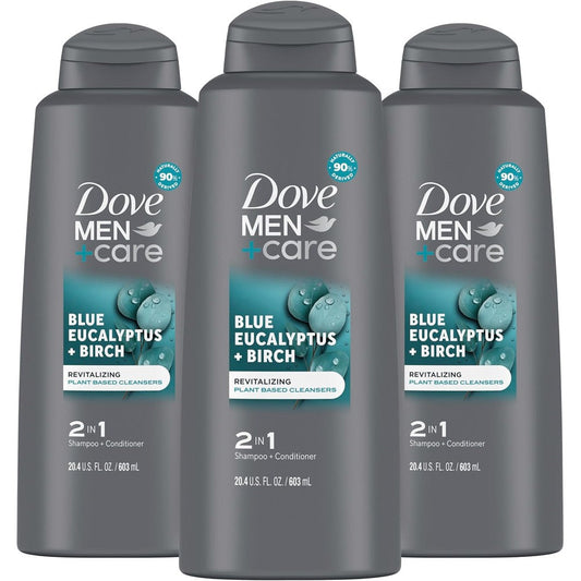 Dove Men Plus Care Eucalyptus and Birch 2-in-1 Shampoo and Conditioner 3-pack front view
