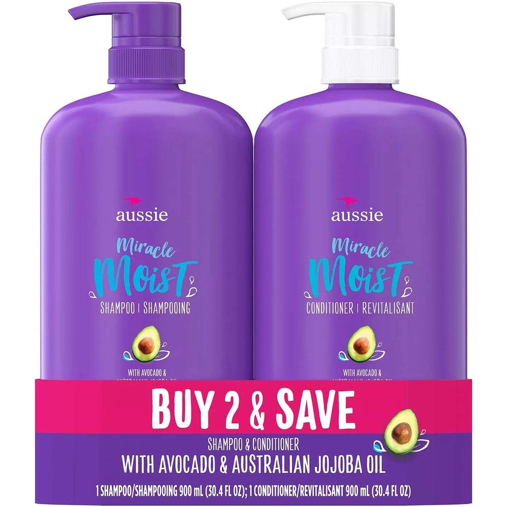 Aussie Miracle Moist Paraben Free Shampoo and Conditioner front view