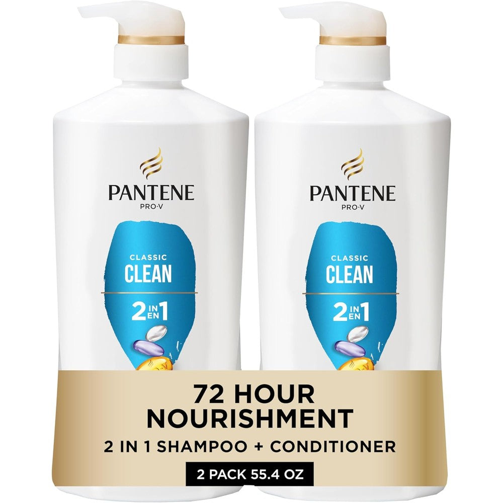 Pantene Classic Clean 2-in-1 Shampoo and Conditioner twin pack front view