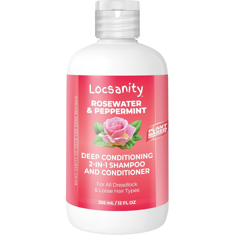 Locsanity Rosewater and Peppermint 2-in-1 Shampoo and Conditioner bottle front view