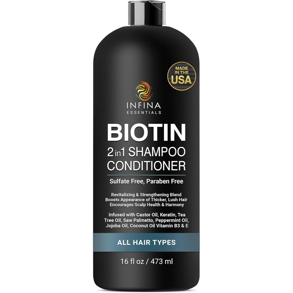 INFINA ESSENTIALS Biotin 2-in-1 good hair shampoo and conditioner 16 oz bottle