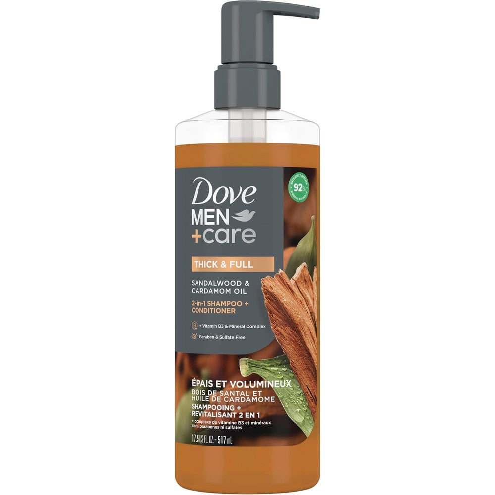 Dove Men Plus Care Thick and Full 2 in 1 Shampoo and Conditioner front bottle view