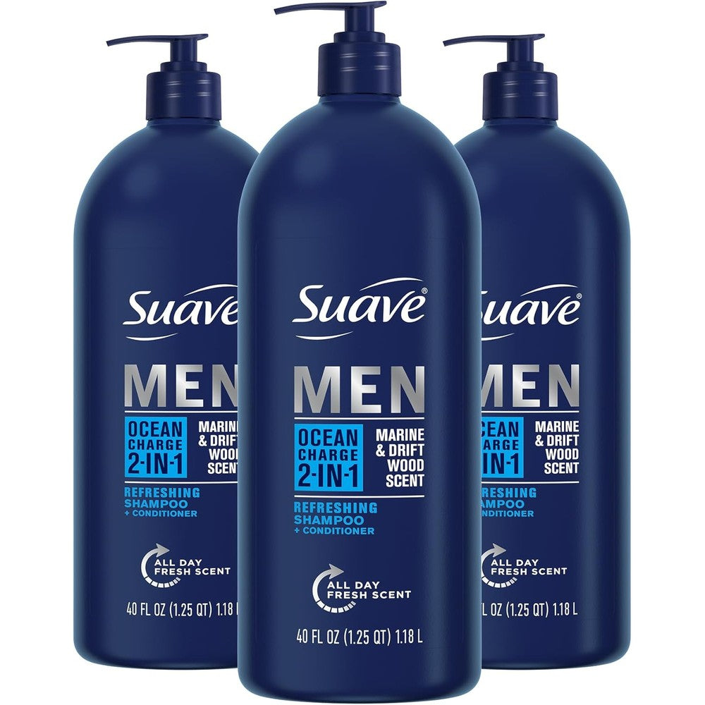 Suave Men Ocean Charge 2-in-1 Shampoo and Conditioner 40 ounce front view