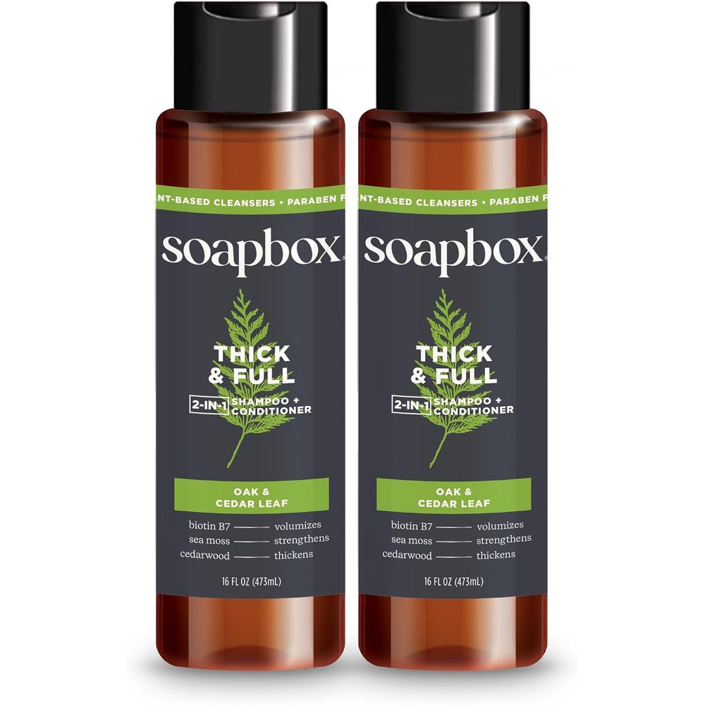 Soapbox Men's Thick and Full 2 in 1 Shampoo and Conditioner front view