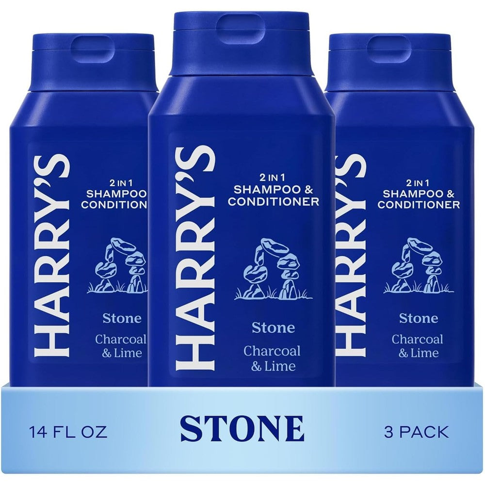 Harry's Men's 2 in 1 Shampoo and Conditioner Stone scent front view of 3 pack