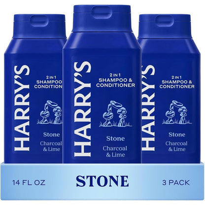 Harry's Men's 2 in 1 Shampoo and Conditioner Stone scent front view of 3 pack