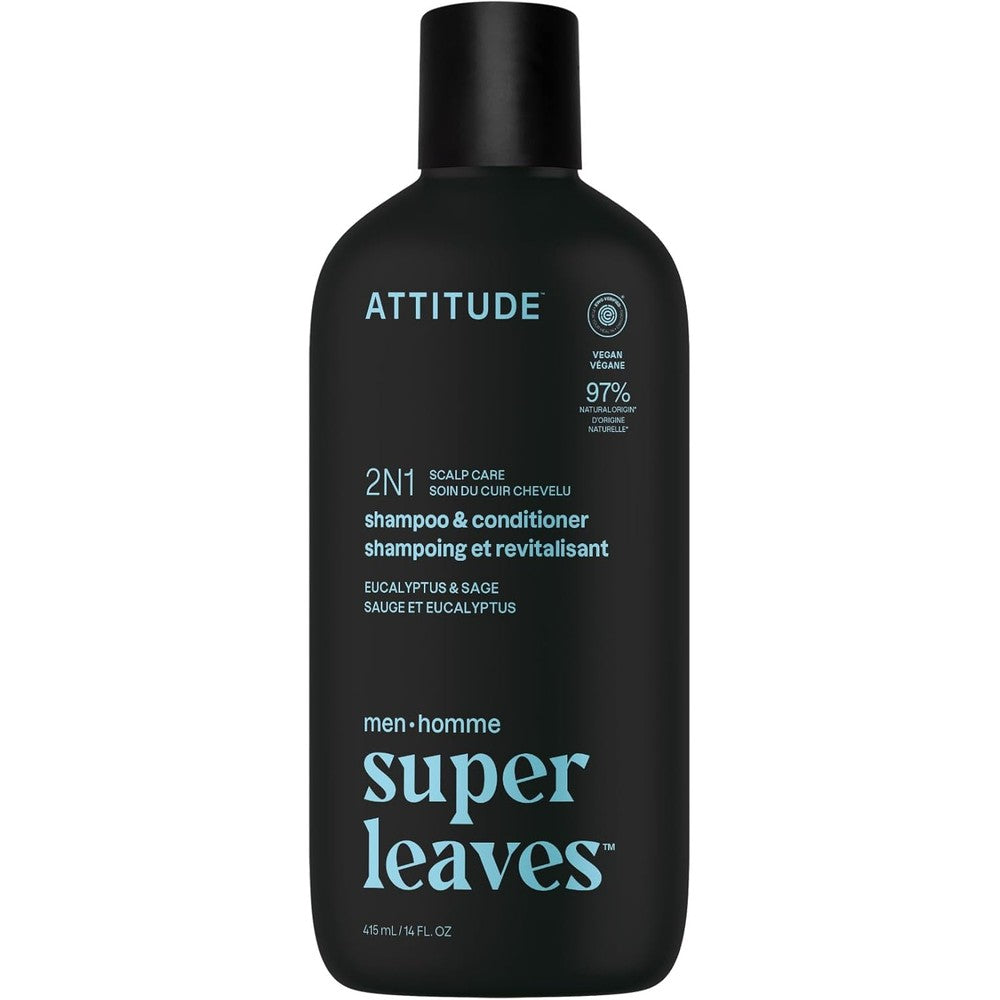 Attitude Men Eucalyptus and Sage 2-in-1 Shampoo and Conditioner front view