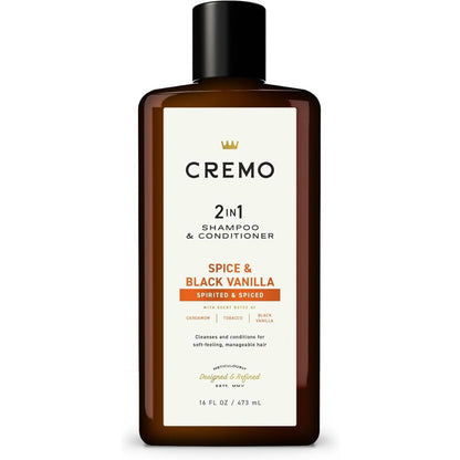 Cremo Spice and Black Vanilla 2-in-1 Shampoo and Conditioner front bottle view